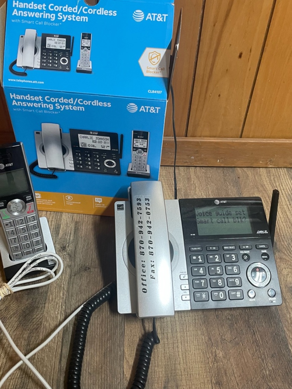 Corded/Cordless Answering System Desk Phone in Silver and Black